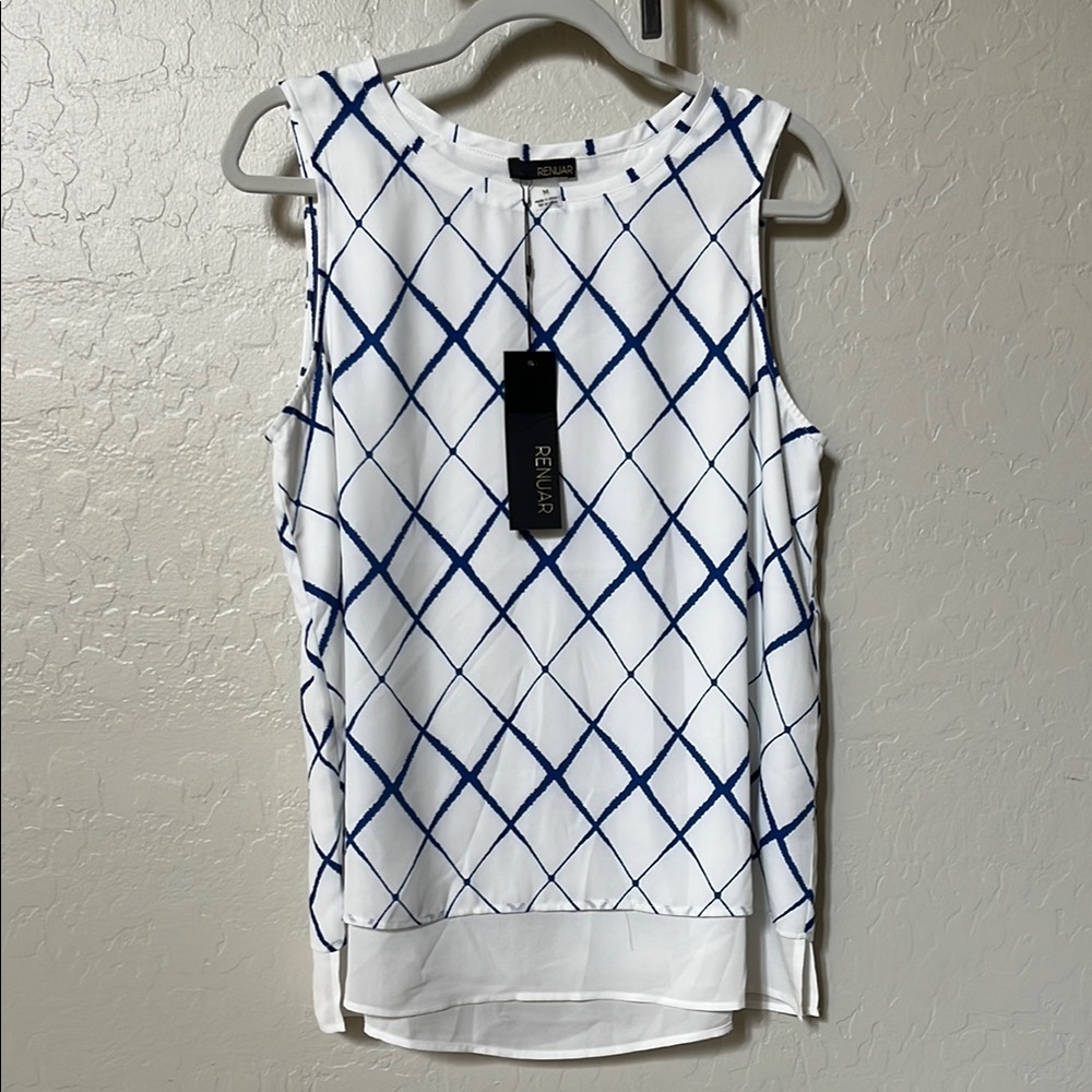 Women's White and Blue Sleeveless Top lined gorgeous for summer